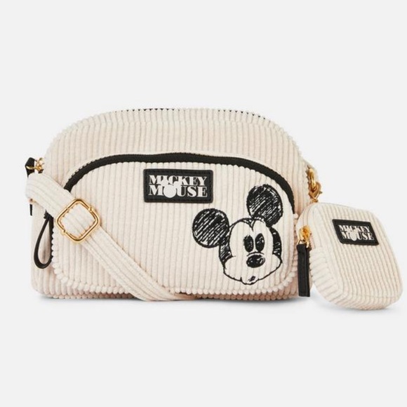 Disney Handbags - DISNEY mickey mouse oat color crossbody bag with coin pouch corduroy fabric